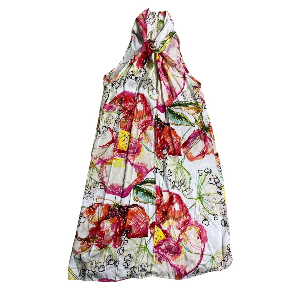 Lola & Sophie Satin Floral Halter Mini Dress XS Twist Neck Sleeveless